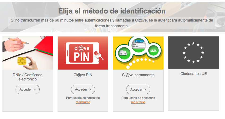 Seleciona método de autentificación