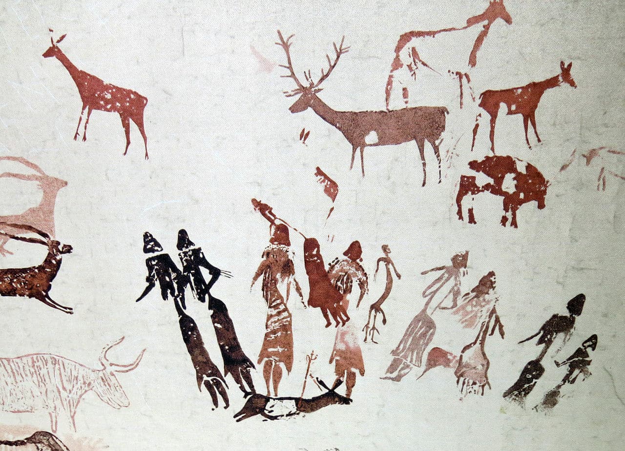 Reproducción de las pinturas de Cogul, Lérida, España.
